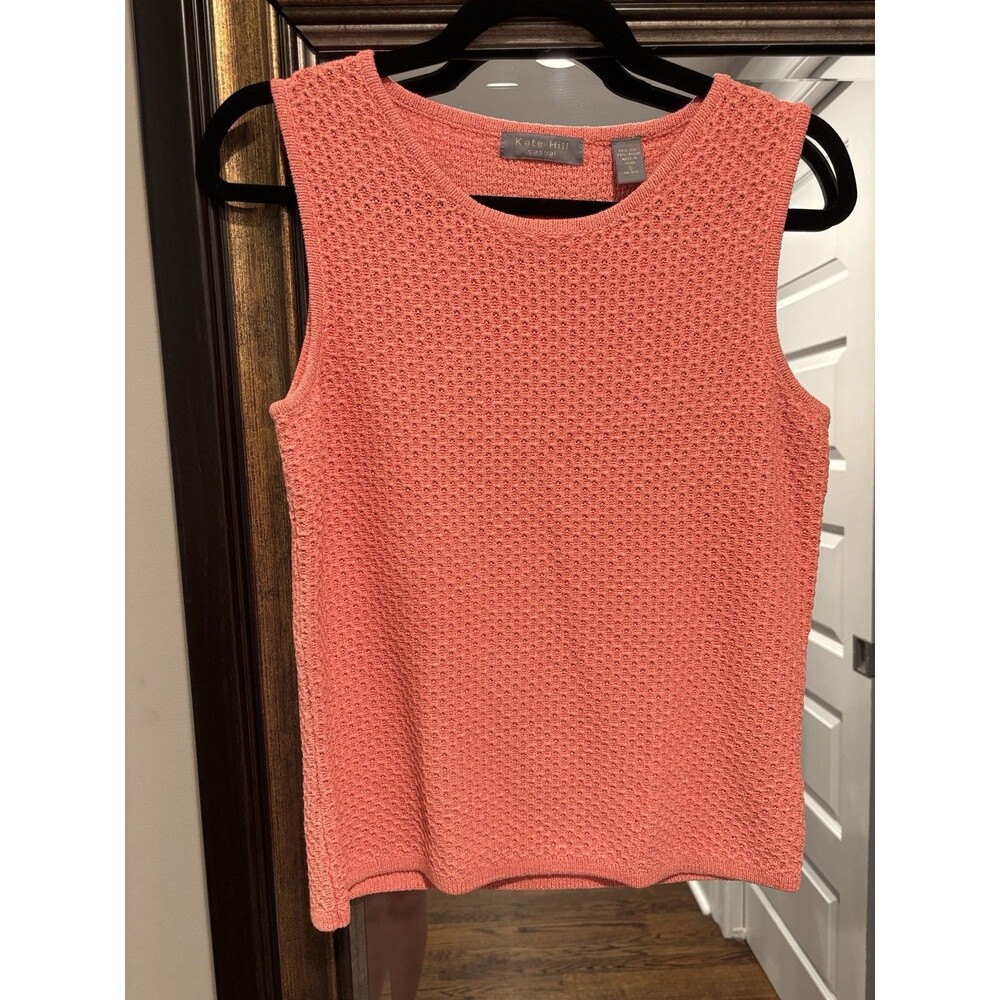 Kate Hill Casual Coral Crochet Knit Sleeveless Sweater Tank Top Size 8